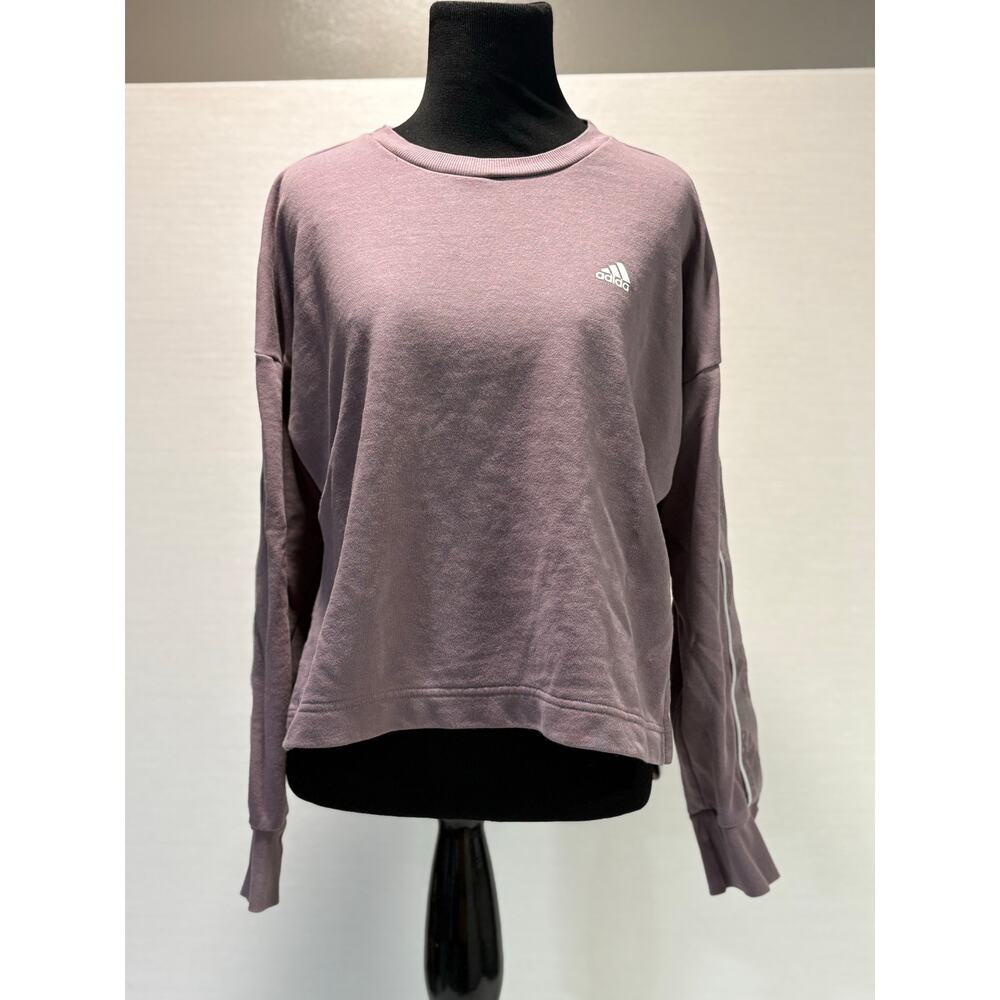 Adidas crew lavender sweatshirt crop top split sides logo long sleeve women's M
